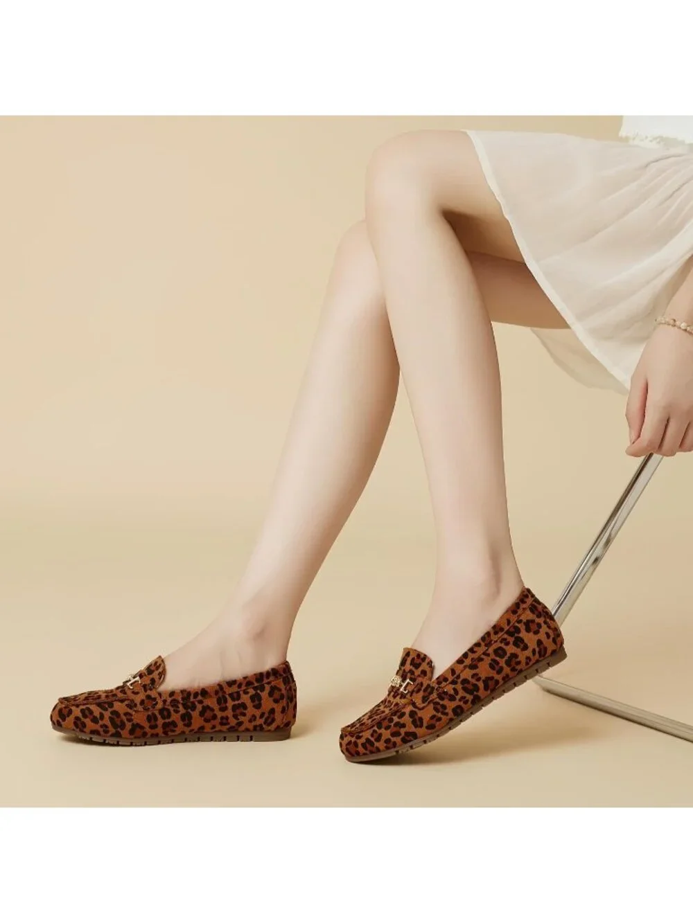 Women's Leopard Comfort Walking Pull On Leisure Slip On Work Loafer Flat Shoes
